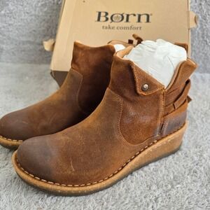 Born Varas Brown Glazed Ginger Distressed Leather Ankle Boots Women 9M EU 40 NEW